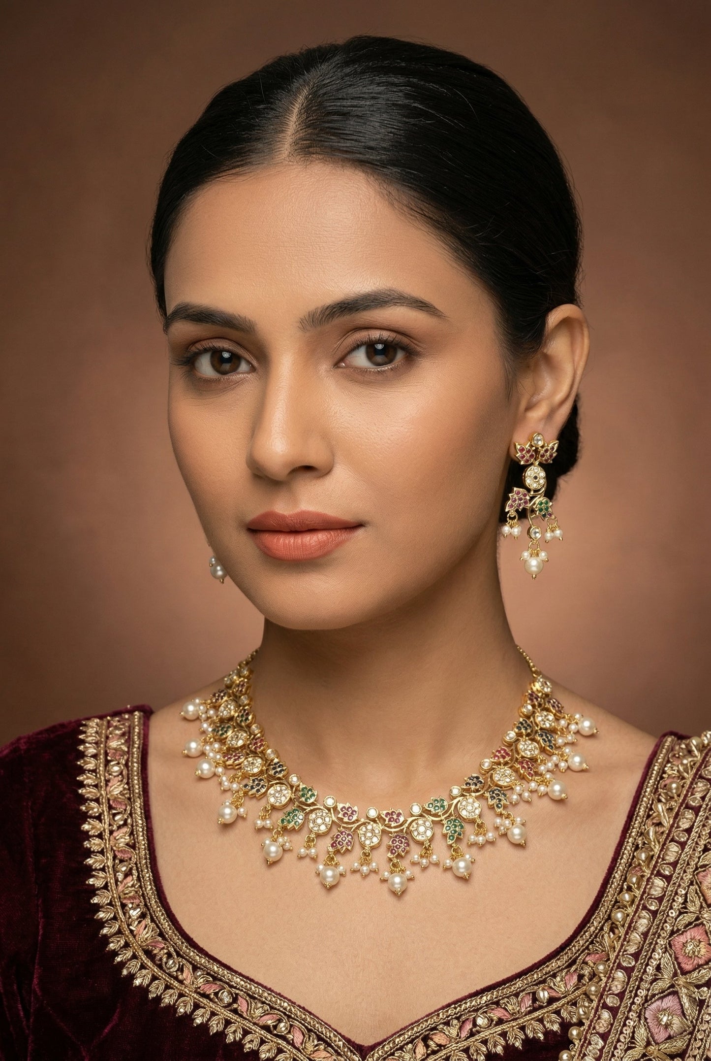 Aasheen Gold Finish Jadau Necklace Set
