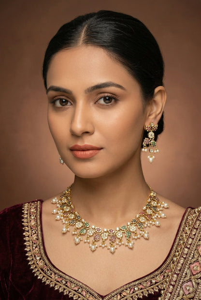 Aasheen Gold Finish Jadau Necklace Set