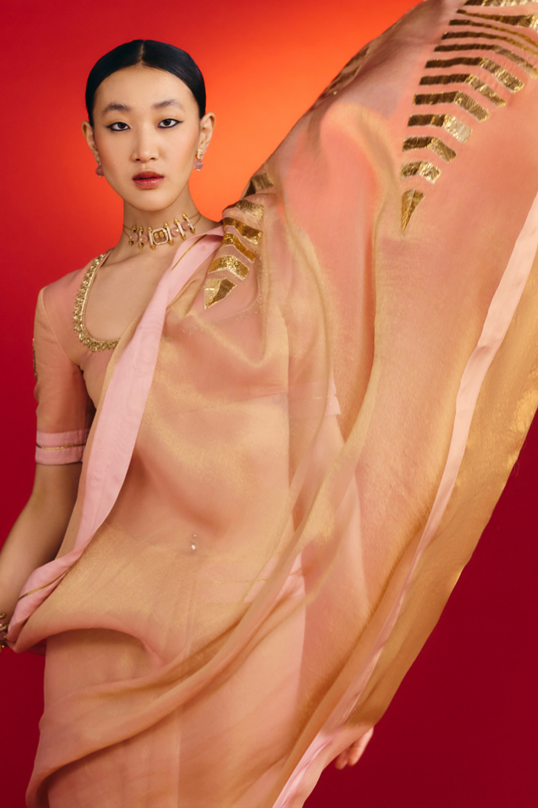 Baby Pink Droopy Bloom Gota Saree