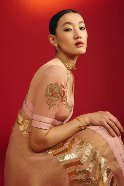 Baby Pink Droopy Bloom Gota Saree