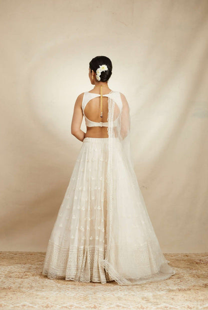 White Thread Work Lehenga Set