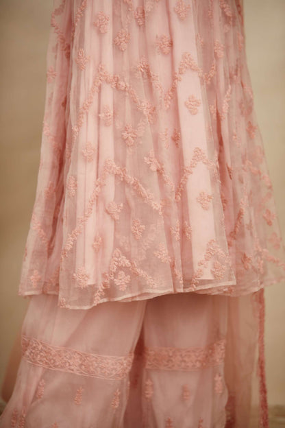 Pink Thread Work Anarkali Sharara Set