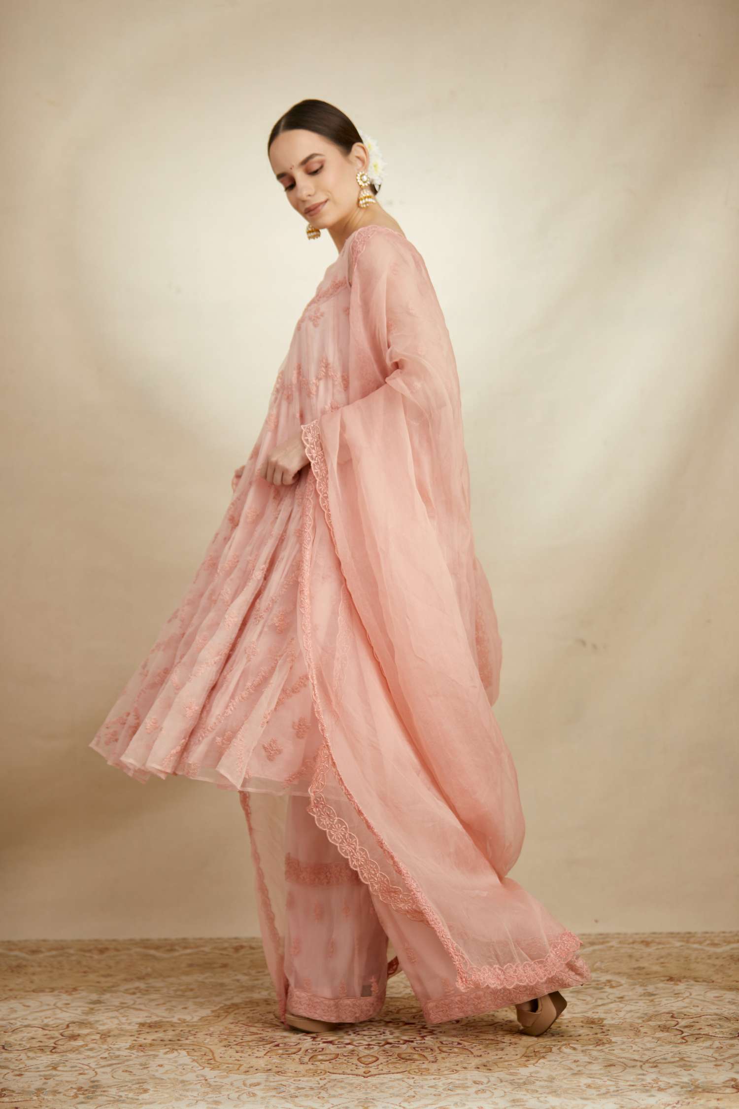 Pink Thread Work Anarkali Sharara Set