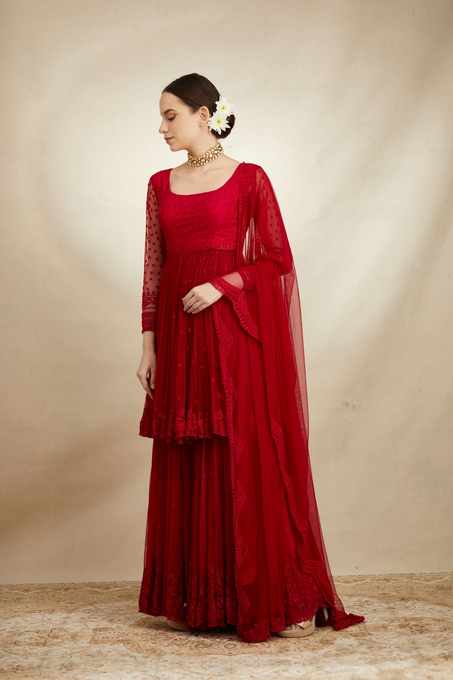 Caramine Threadwork Peplum Sharara Set