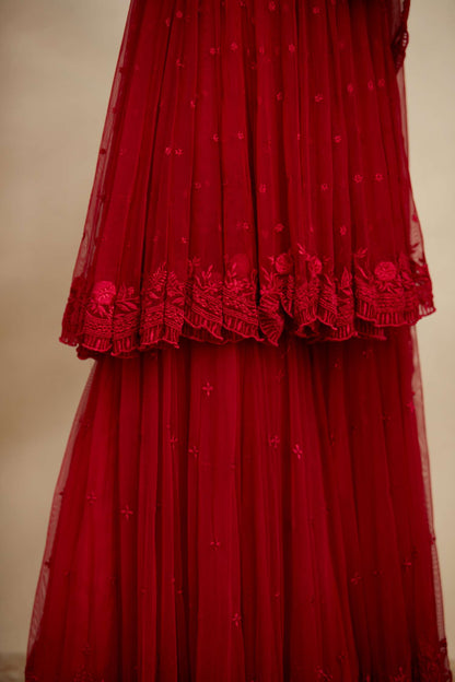 Caramine Threadwork Peplum Sharara Set