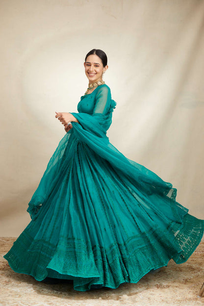 Teal Green Line Threadwork Lehenga Set
