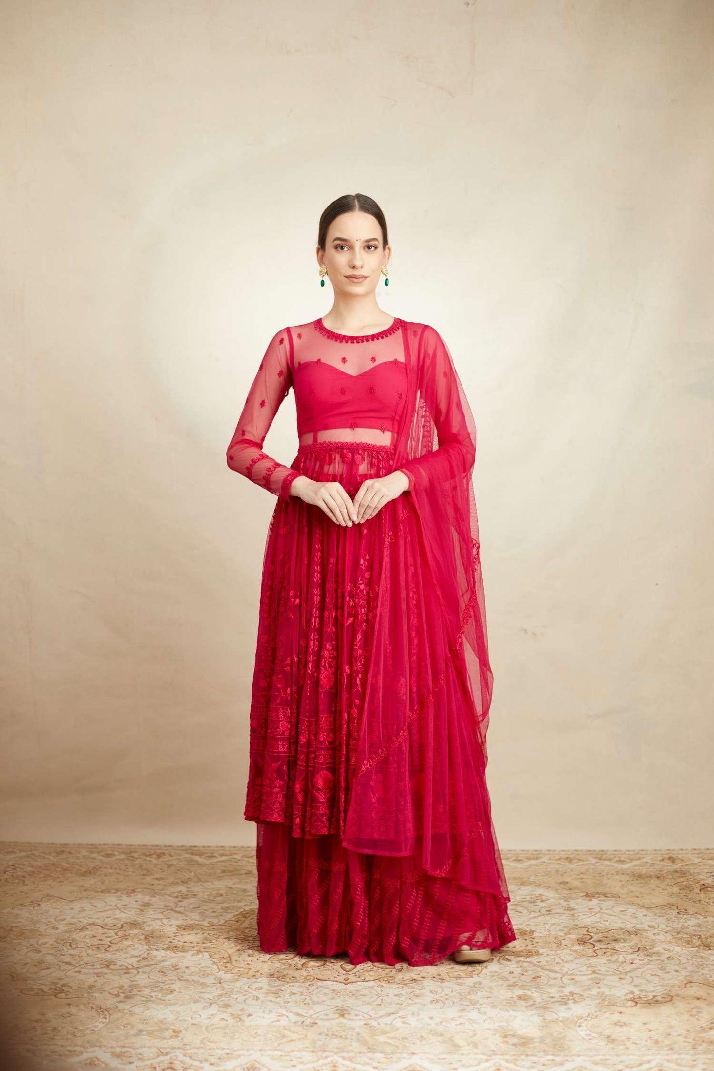 Hot Pink Thread Work Sharara Set