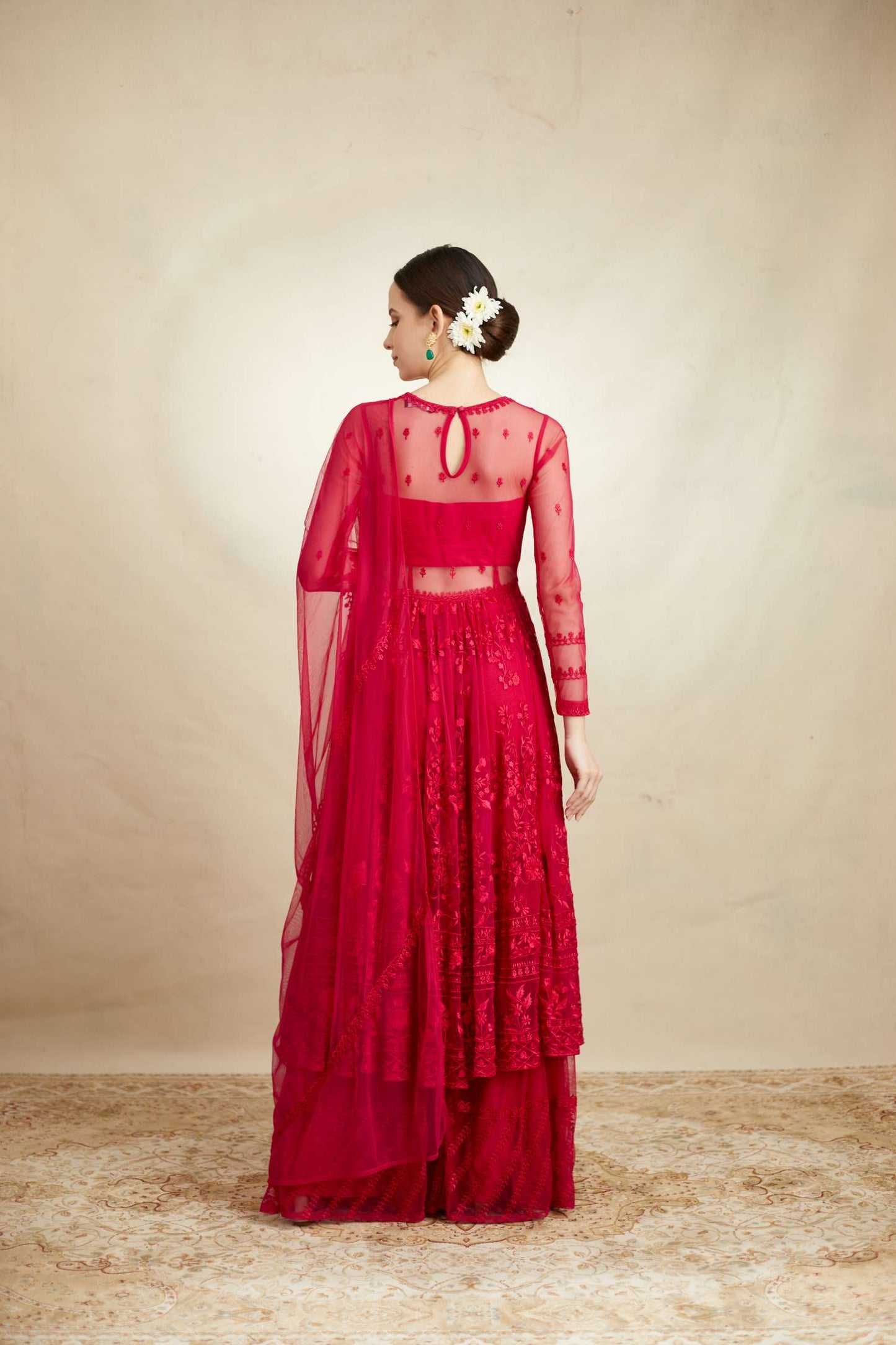 Hot Pink Thread Work Sharara Set