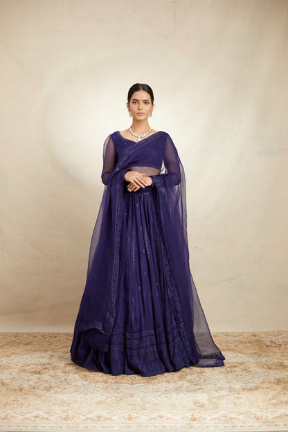 Purple Line Thread Work Lehenga Set