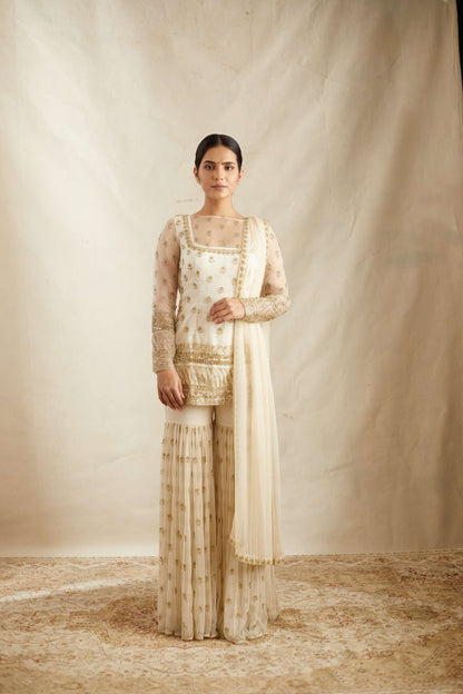 Off White Bootie Kurti With Sharara