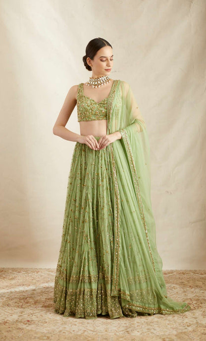 Mint Green Heavy Jaal Work Lehenga Set
