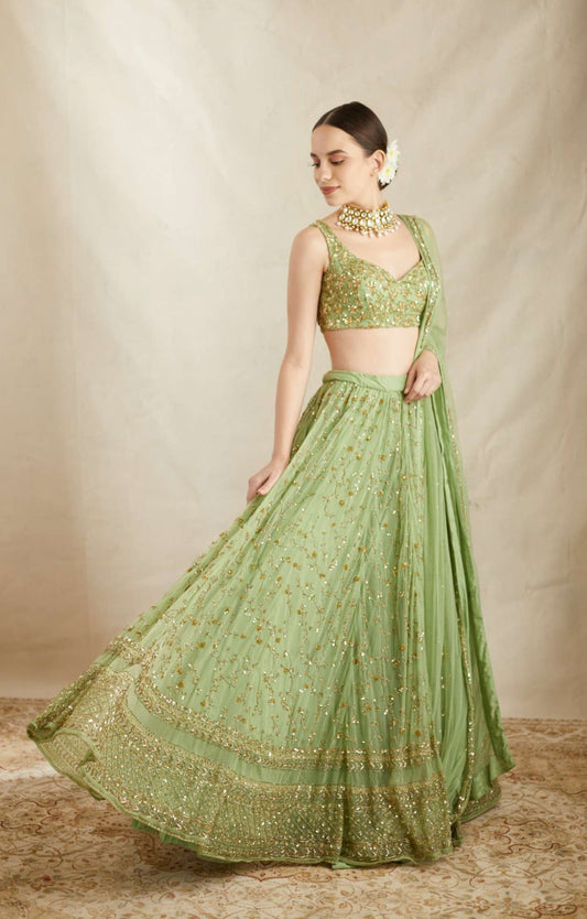 Mint Green Heavy Jaal Work Lehenga Set