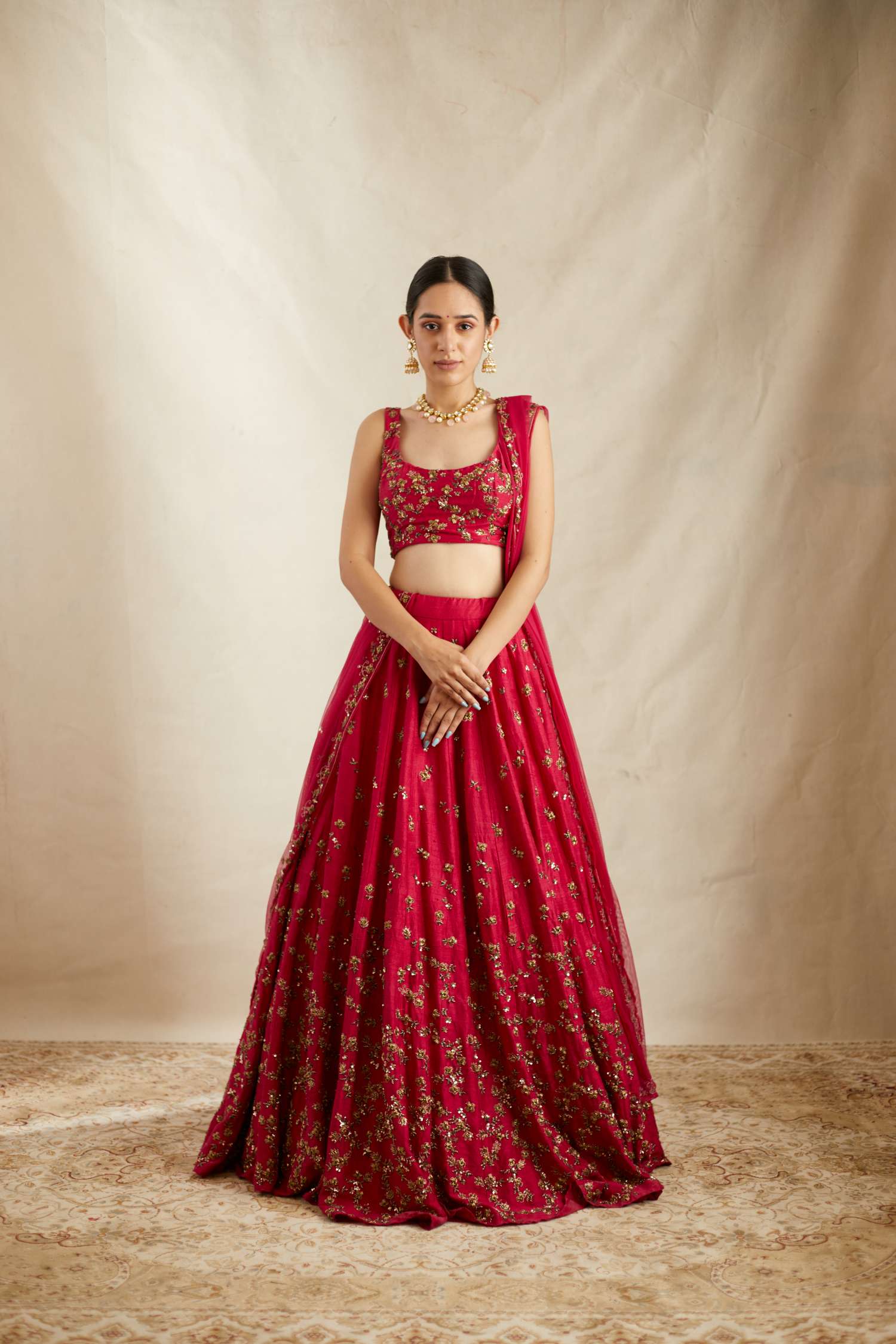 Caramine Pink Embellished Lehenga Set