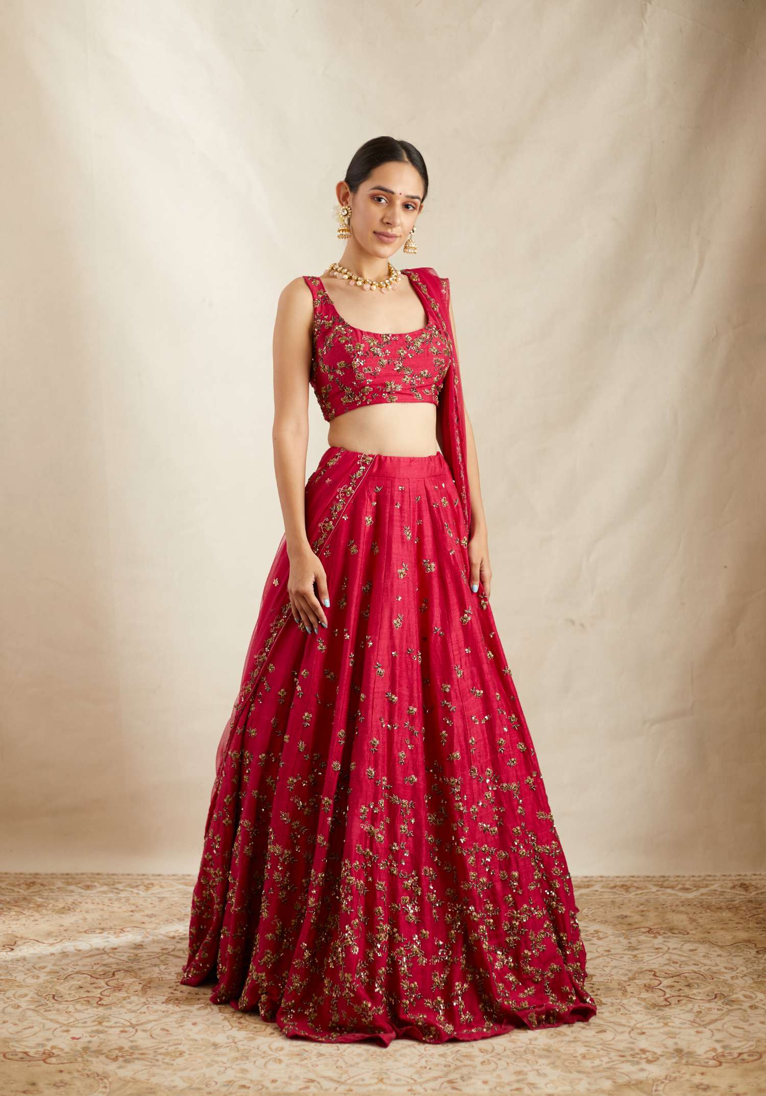 Caramine Pink Embellished Lehenga Set