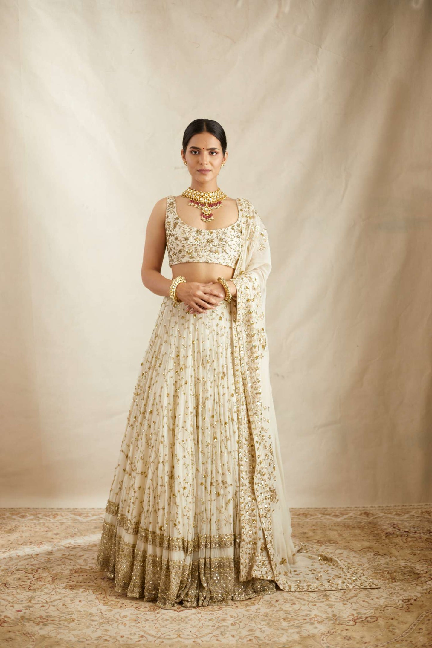 Off White Heavy Jaal Work Lehenga Set