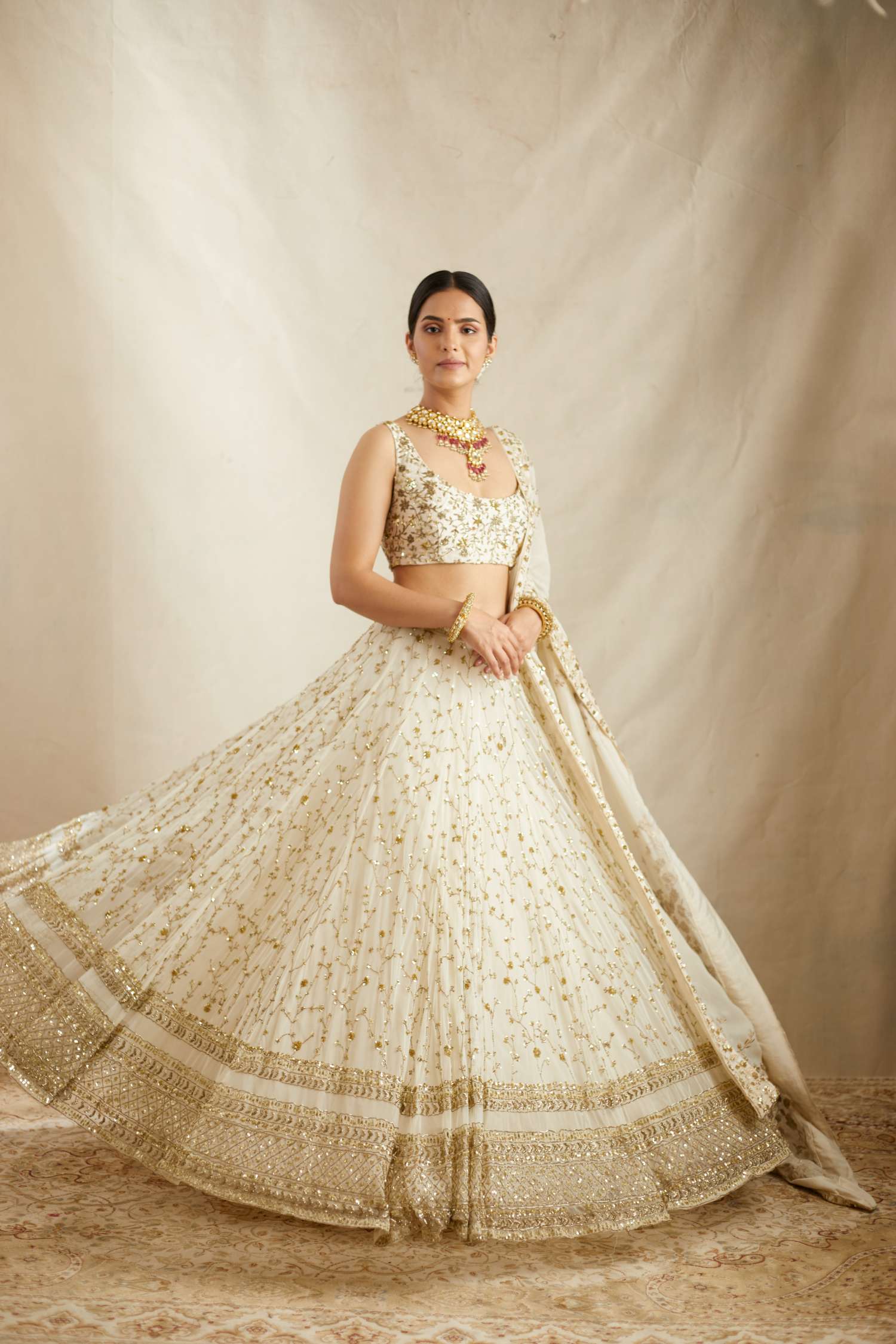 Off White Heavy Jaal Work Lehenga Set