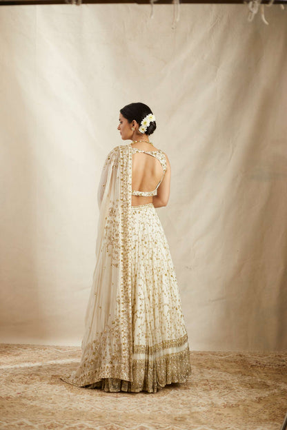 Off White Heavy Jaal Work Lehenga Set