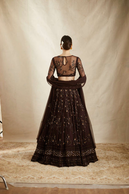 Dark Coffee Thread Work Lehenga Set