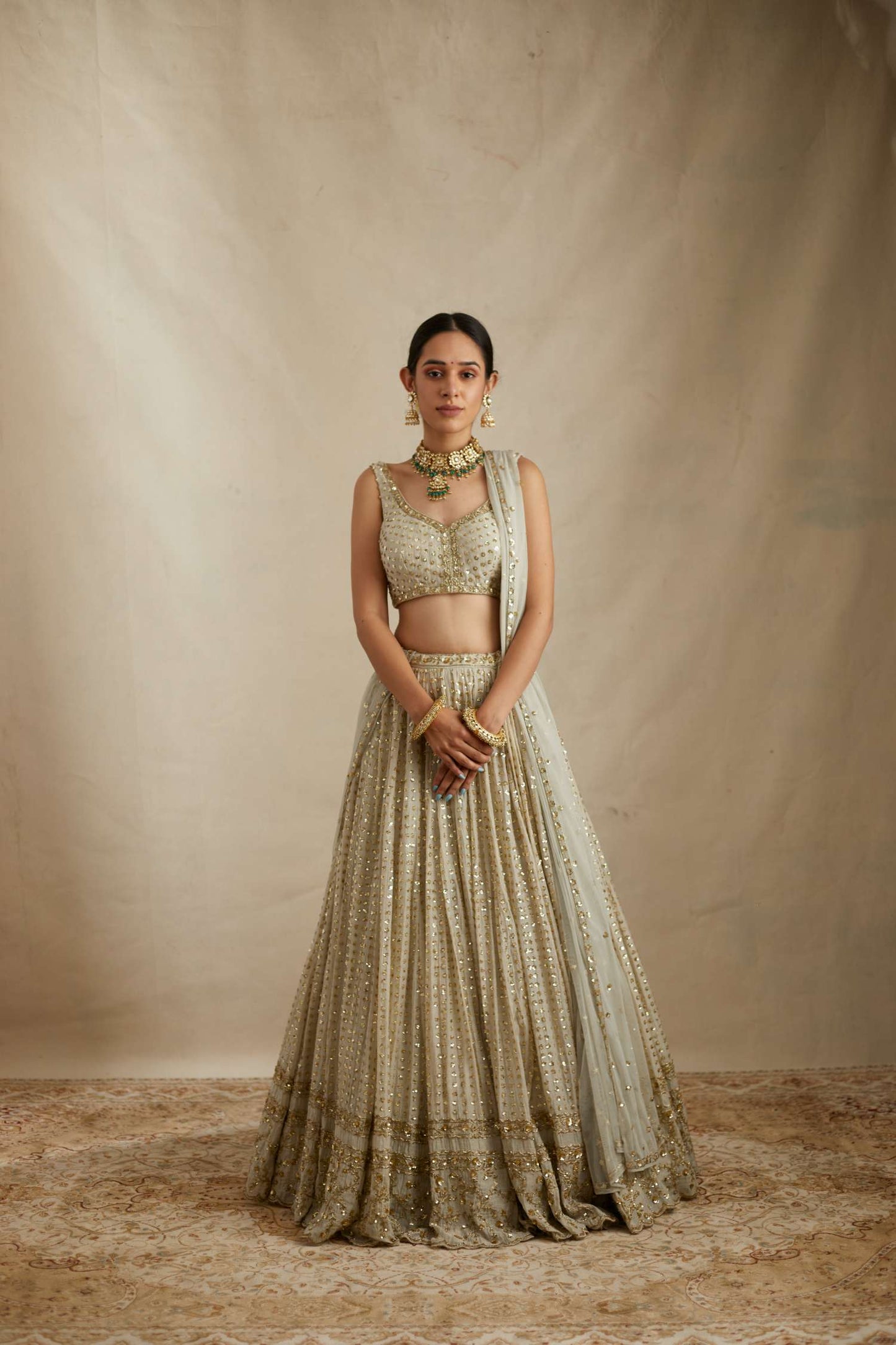 Mint Chanderi Heavy Sitara Work Lehenga Set