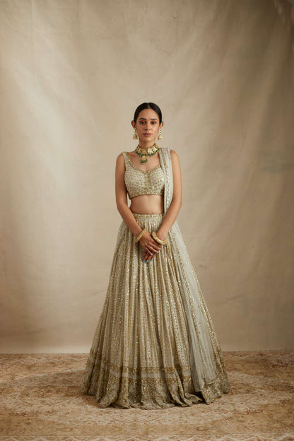 Mint Chanderi Heavy Sitara Work Lehenga Set