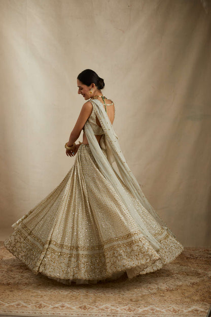 Mint Chanderi Heavy Sitara Work Lehenga Set