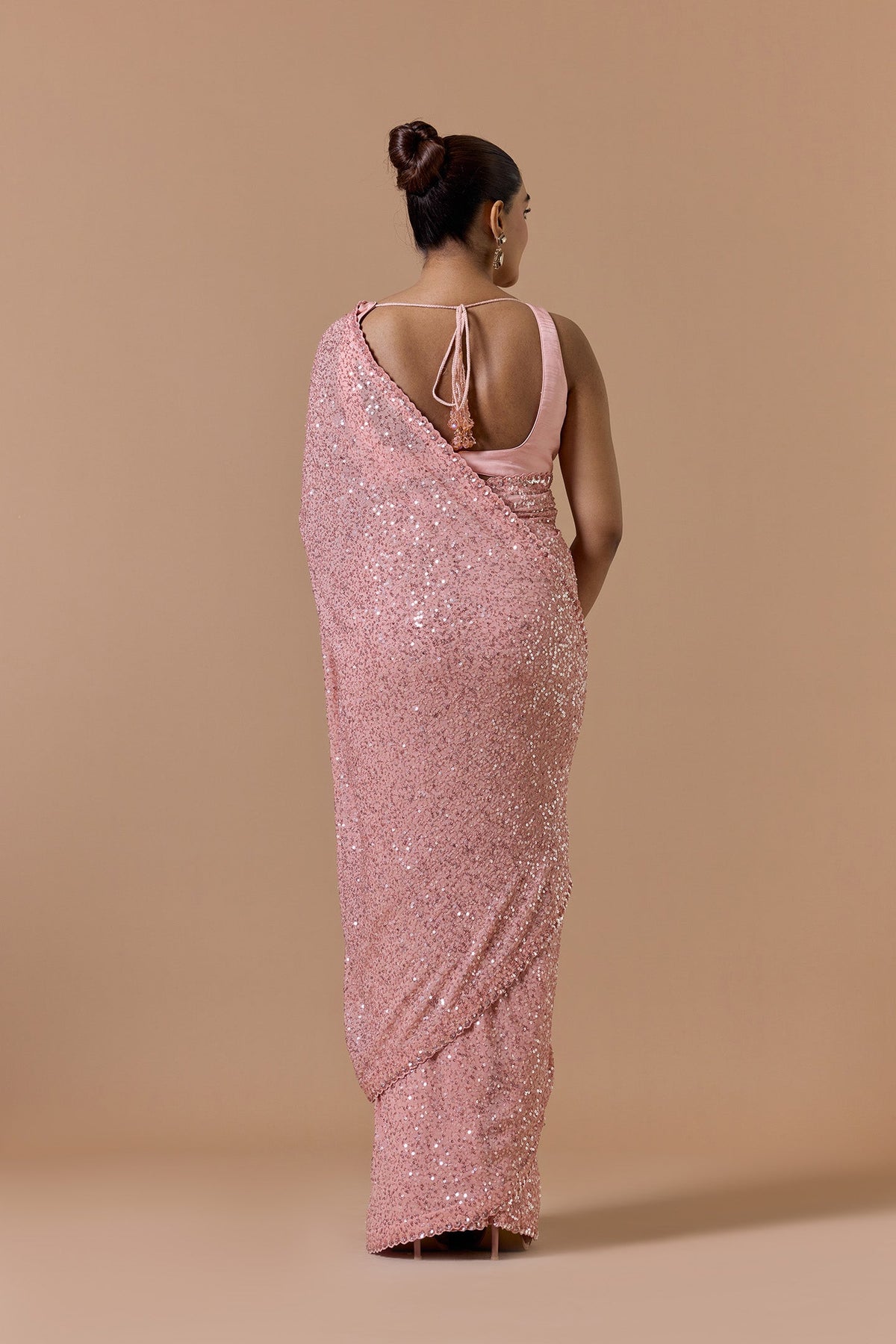 Rose Pink Sequence Saree Set