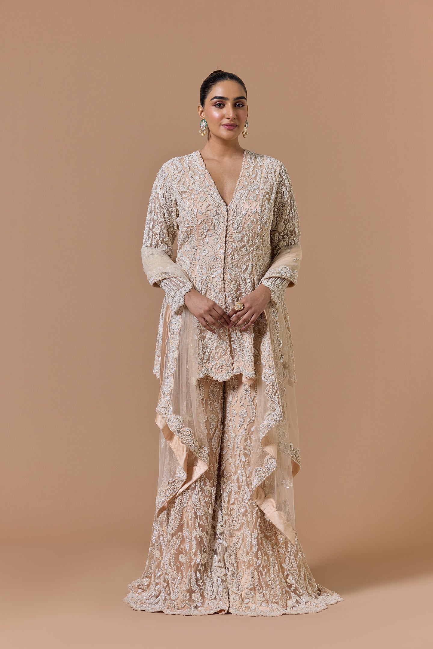 Blush Pink Dori Embroidery Sharara Set