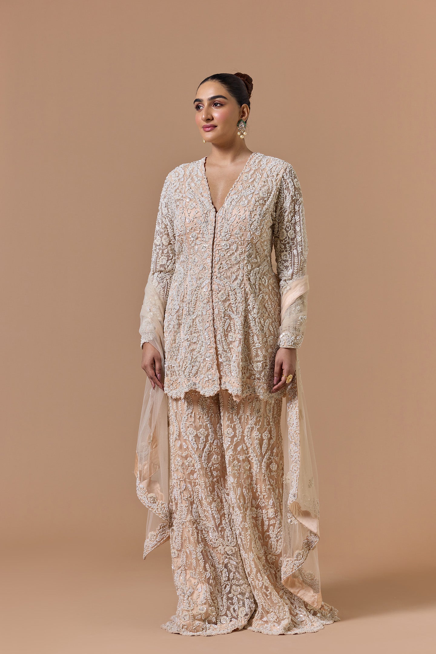 Blush Pink Dori Embroidery Sharara Set