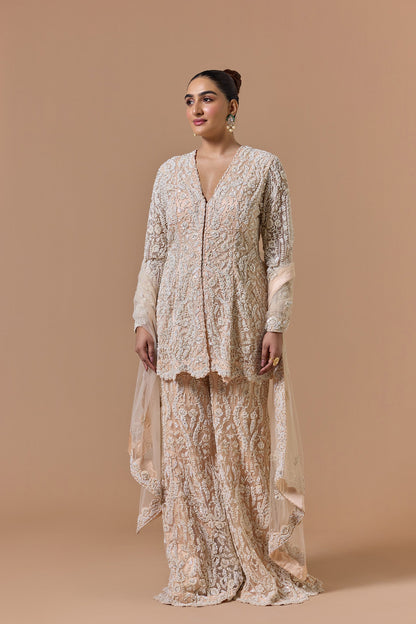 Blush Pink Dori Embroidery Sharara Set