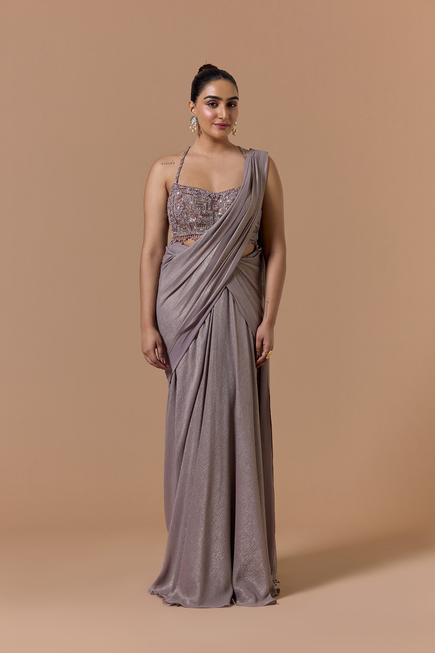 Shop Mocca Crush Shimmer Saree Set An1792 | Paaro Australia