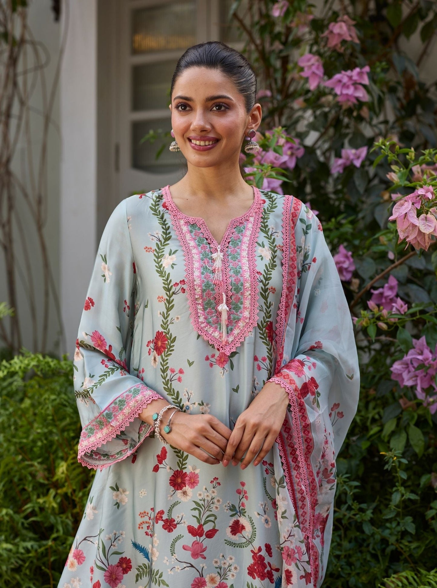 Aro Cupro Satin Blue Kurta Set