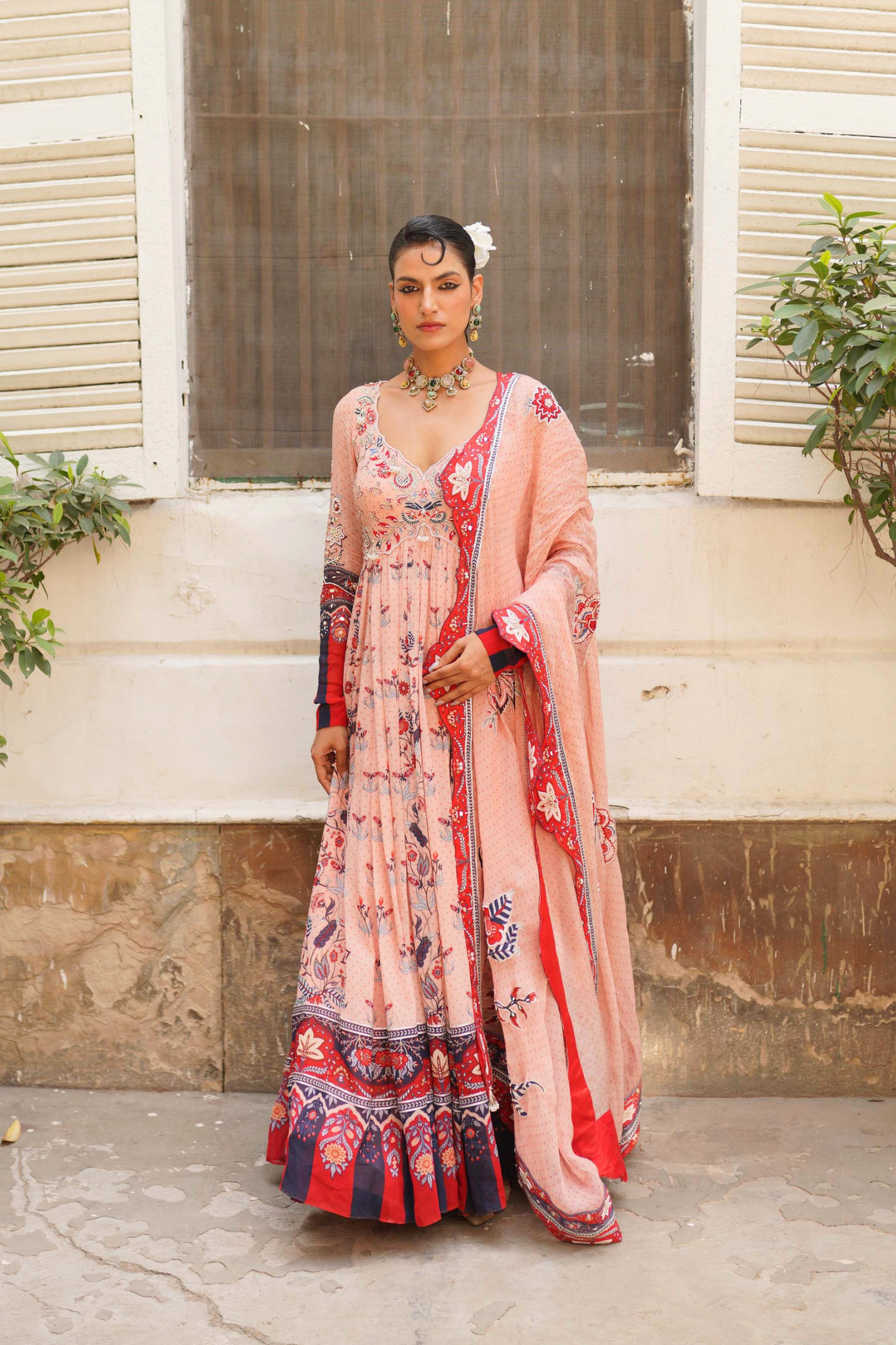 Pink floral Anarkali set