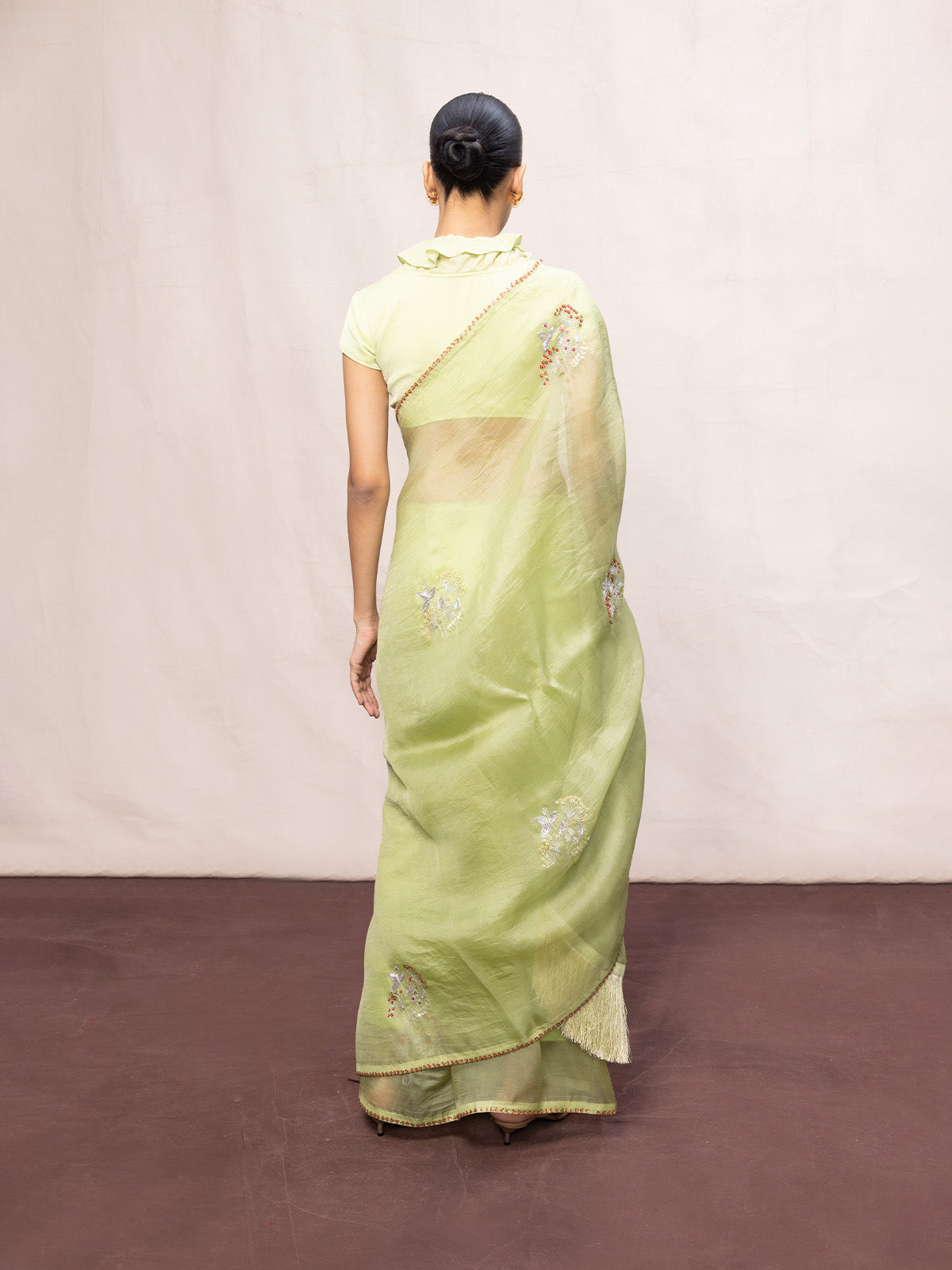 Handwoven Pistachio Green Kora Banarasi Saree