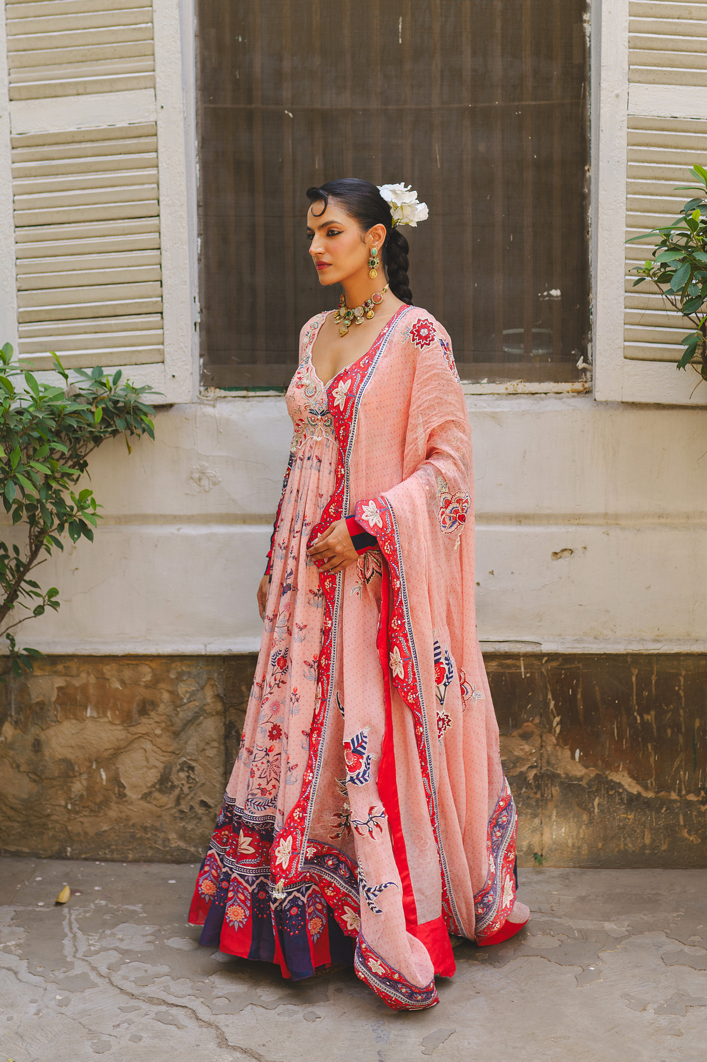 Pink floral Anarkali set