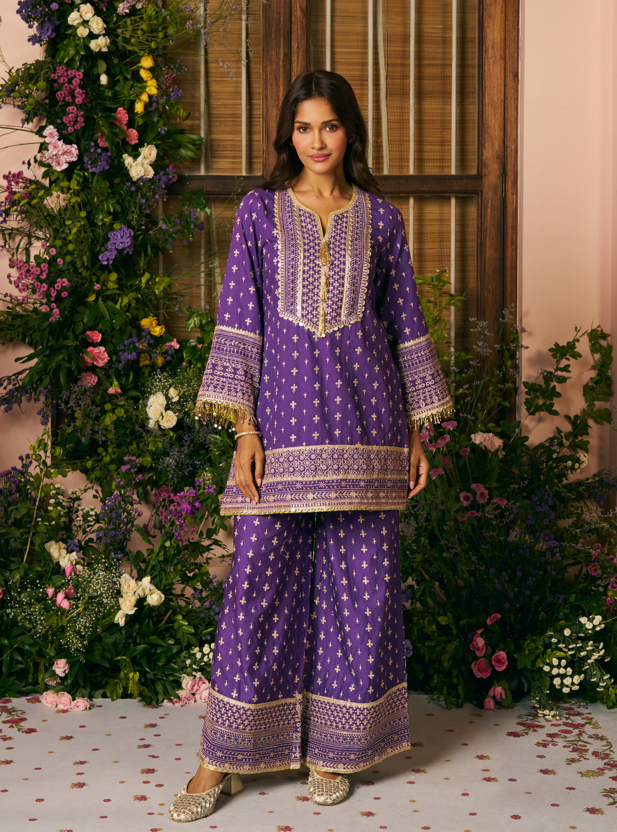 Laagi Pima Satin Purple Kurta Set