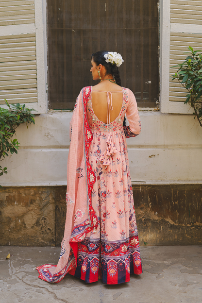 Pink floral Anarkali set