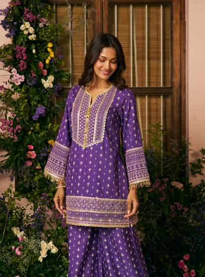 Laagi Pima Satin Purple Kurta Set
