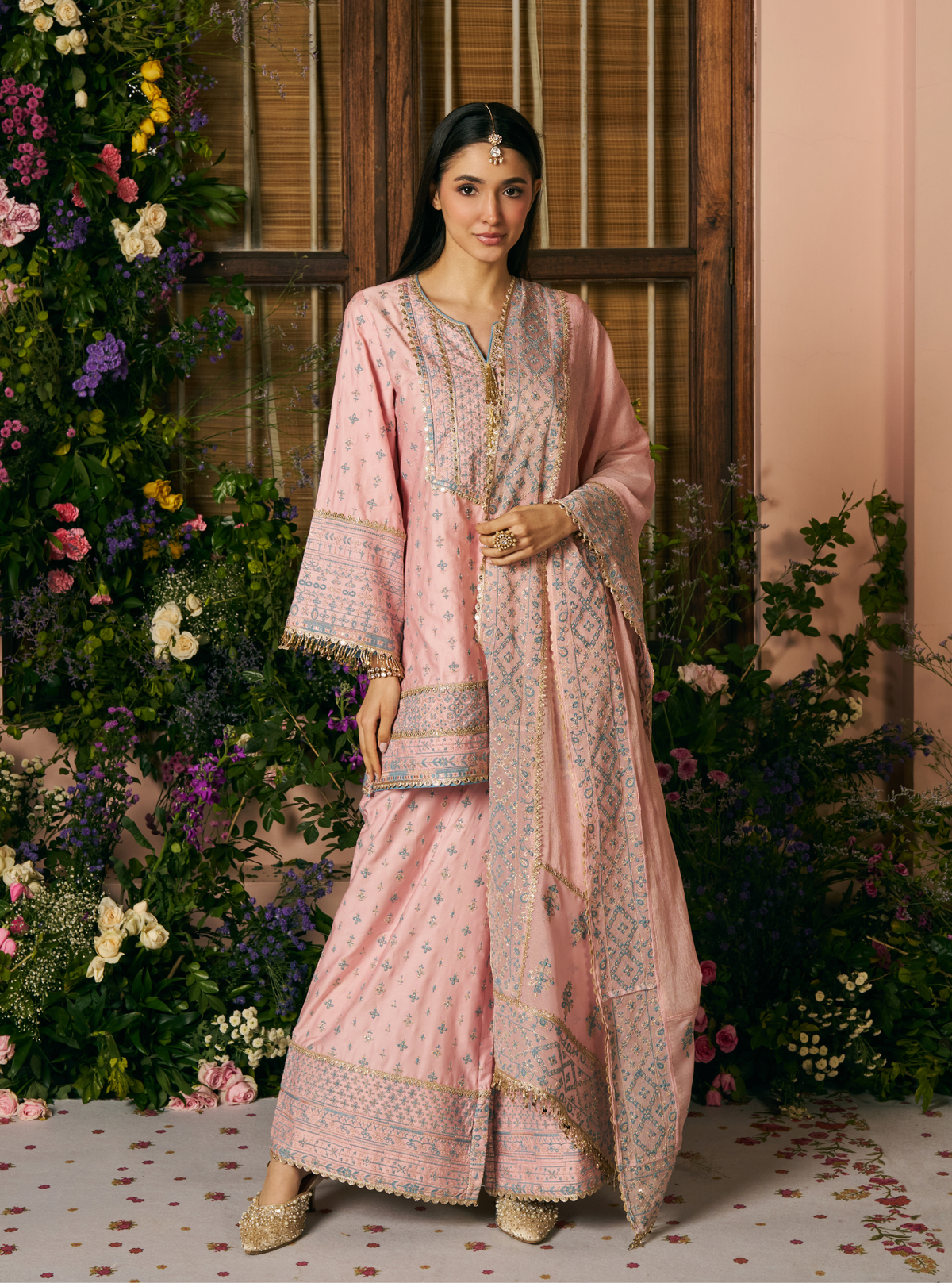 Laagi Pima Satin Pink Kurta Set