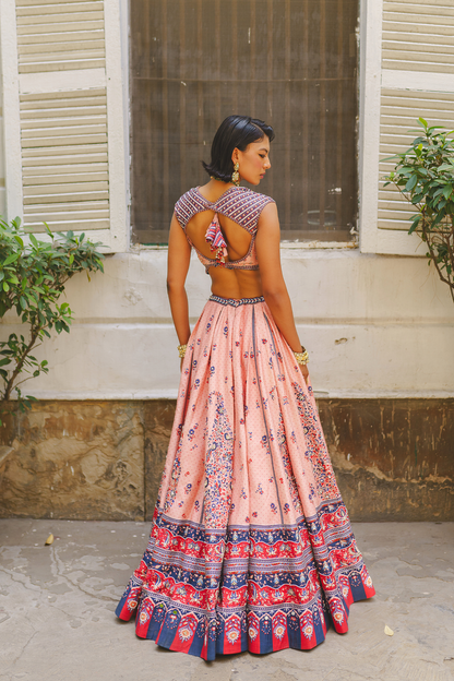Soft pink bandhani lehenga set