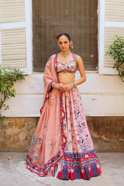 Soft pink bandhani lehenga set