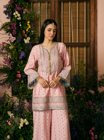 Laagi Pima Satin Pink Kurta Set