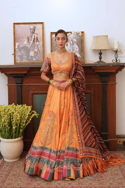Mustard bandhani lehenga set