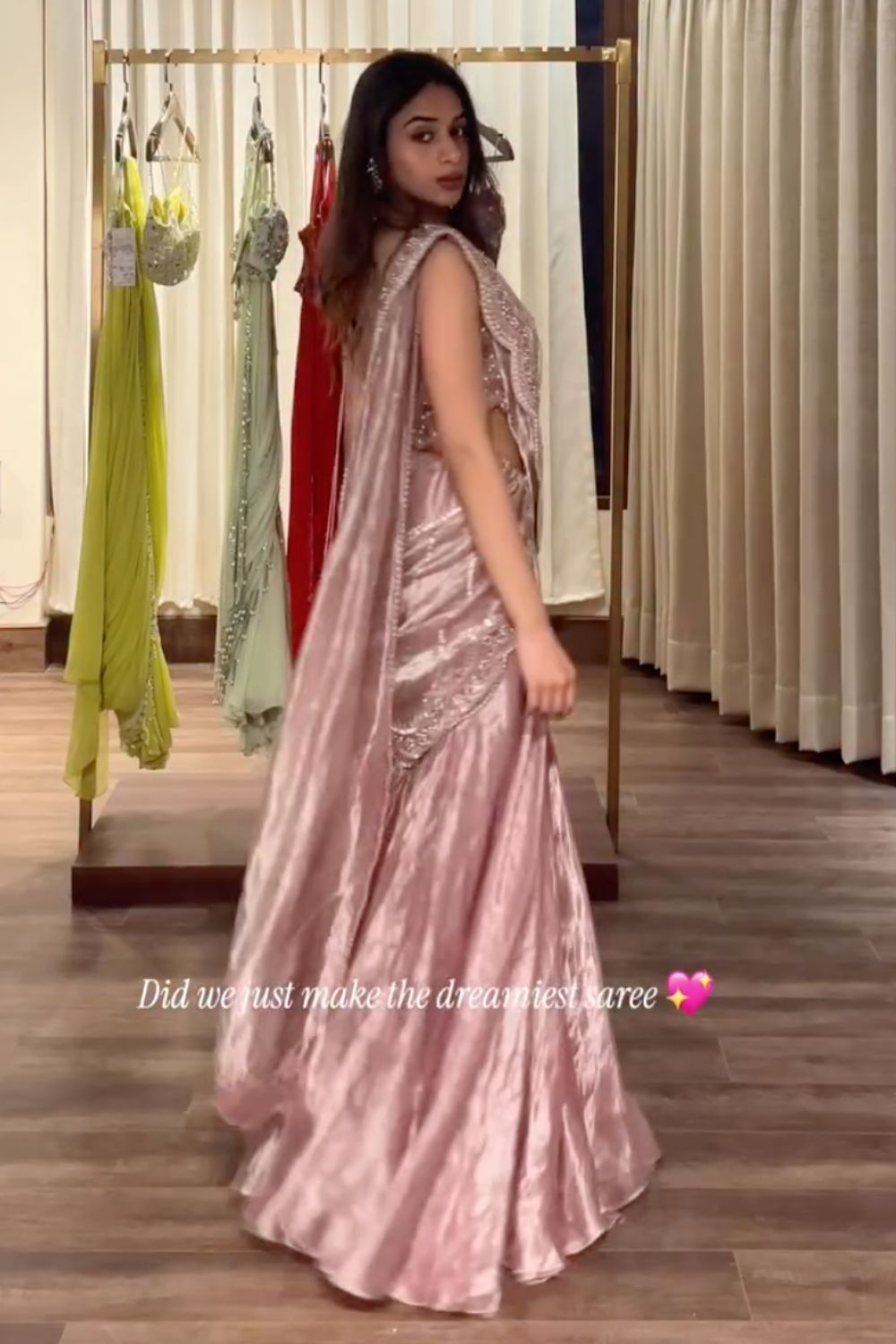 Champagne Rose Pre-Draped Saree