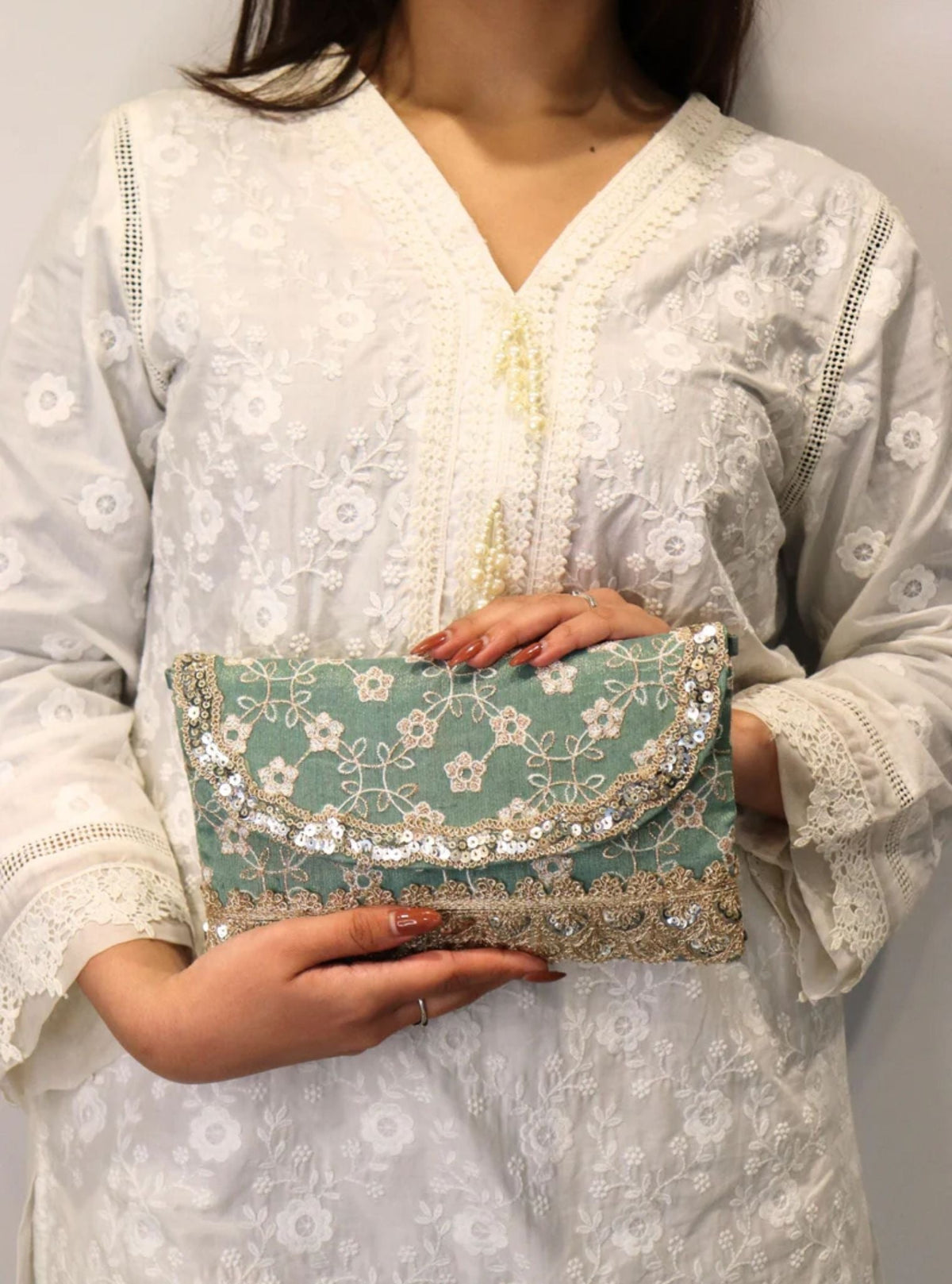 Mulmul Charkha Teal Blue Envelope Pouch Bag