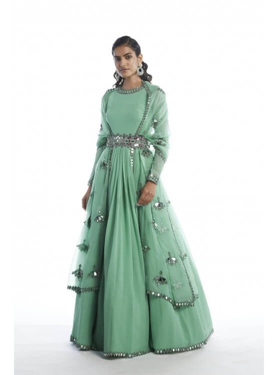 Dull Mint Chiffon Anarkali Set