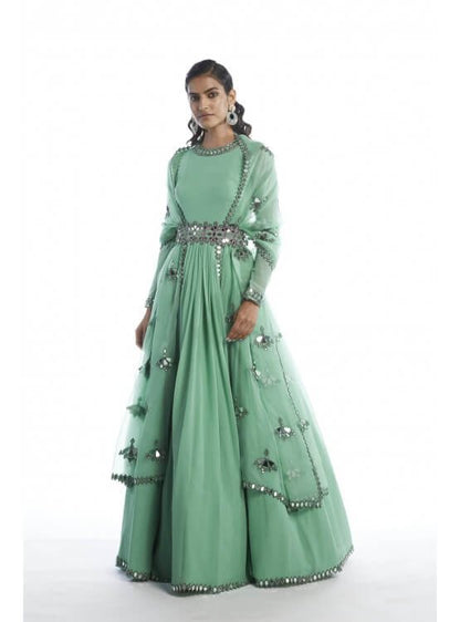 Dull Mint Chiffon Anarkali Set