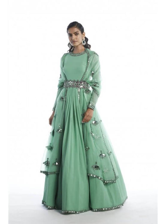 Dull Mint Chiffon Anarkali Set