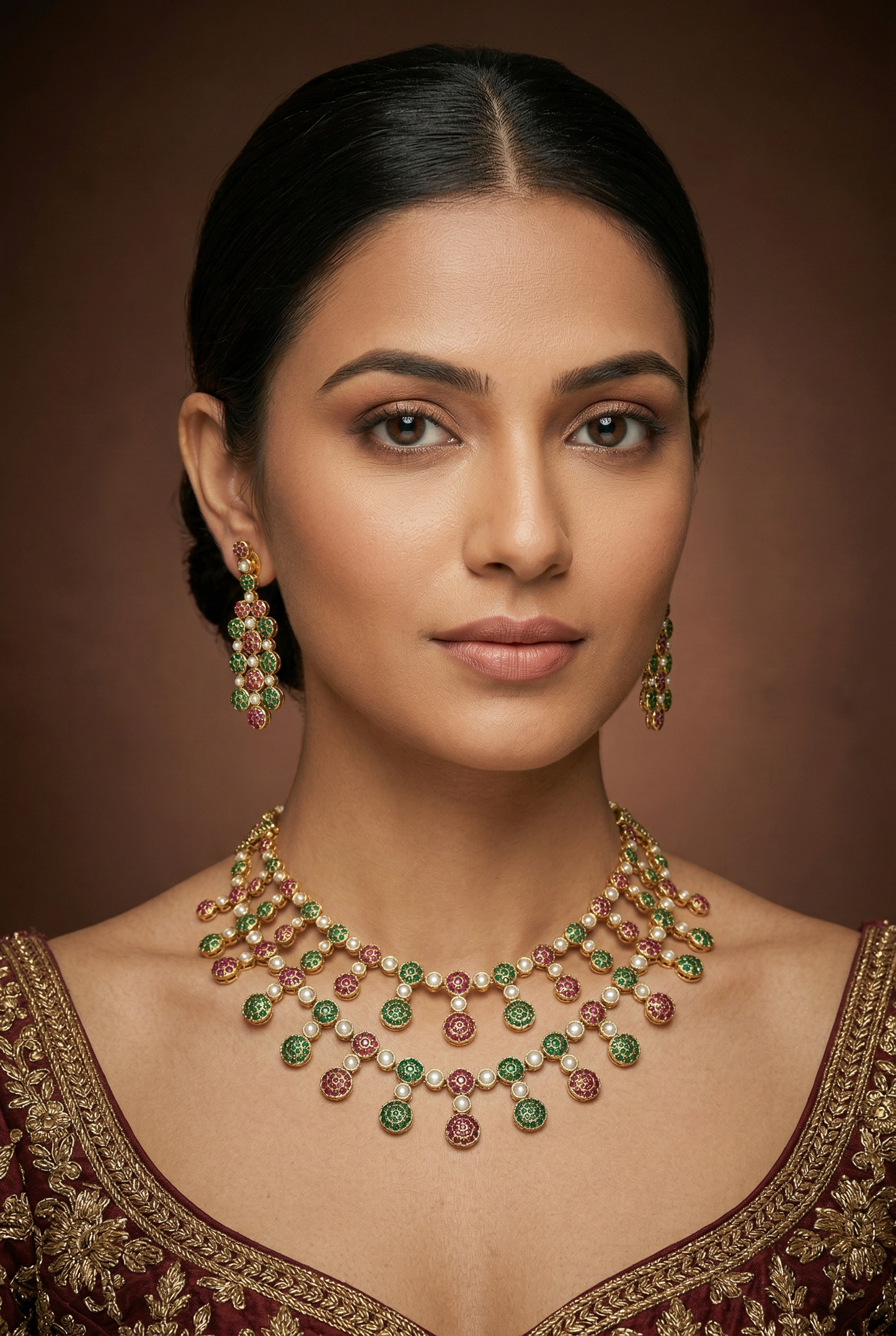 Mihira Multicolor Gold Finish Jadau Long Set