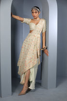 Women's Cream Floral Draped Saree Set