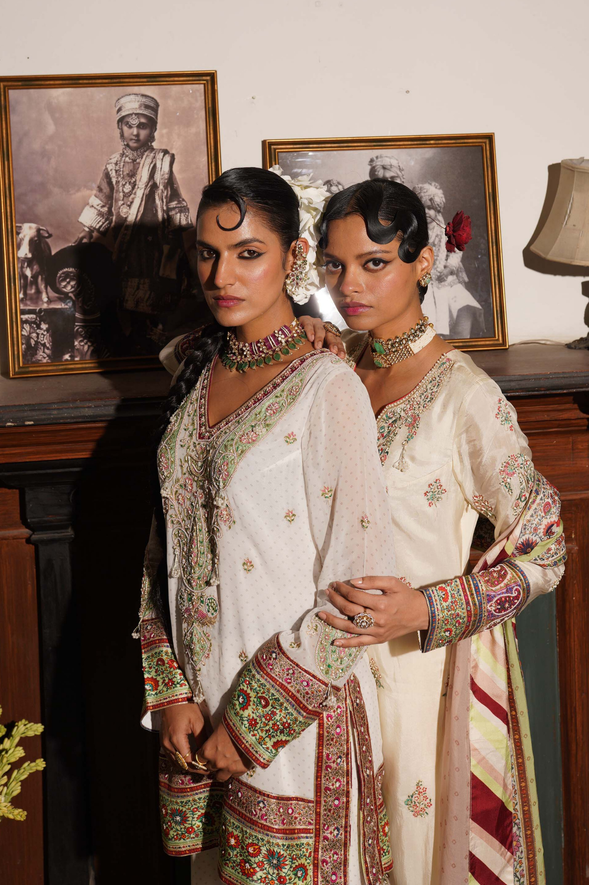 Ivory long kurta farsi salwar dupatta set